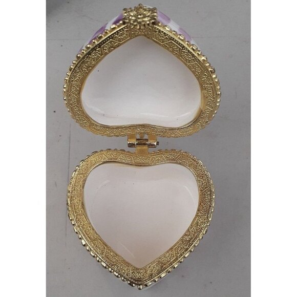 Pale Pink Rose Heart Hinged Trinket Box Gift Ring Box Valentine Christmas 2.5" - Picture 4 of 4